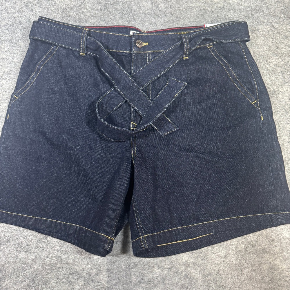 Tommy Hilfiger Womens High Rise 6 Inch Denim Shorts Rinse Wash Belted Size 14